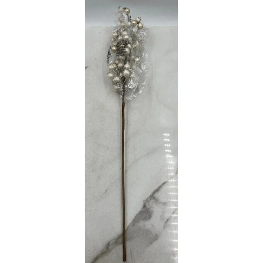 Balsam Hill Berry Christmas Tree Picks Champagne Gold Glitter 27 Inch